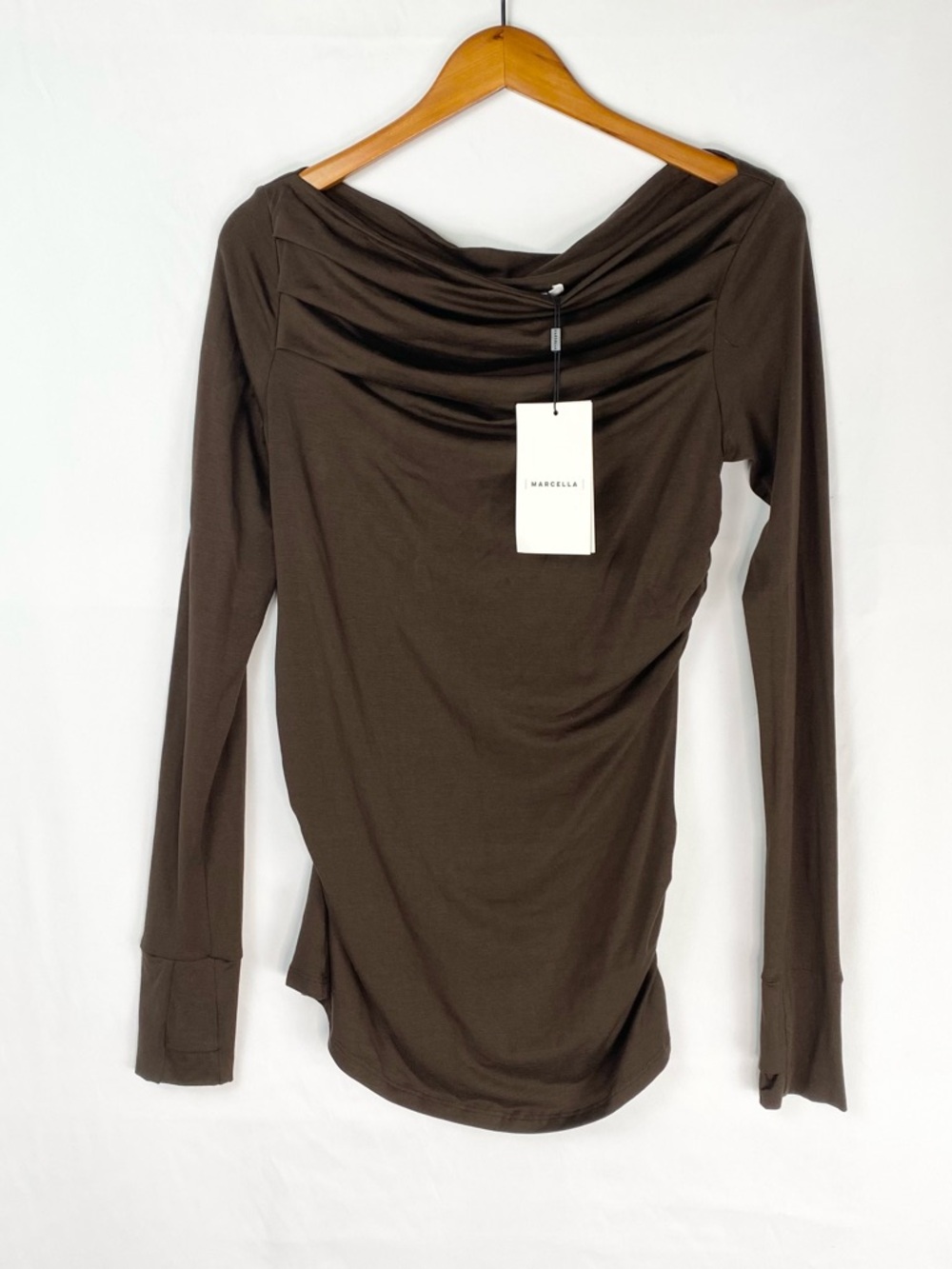 NEW Marcella Cooper Top Brown Size Medium Jersey Draped Top Espresso